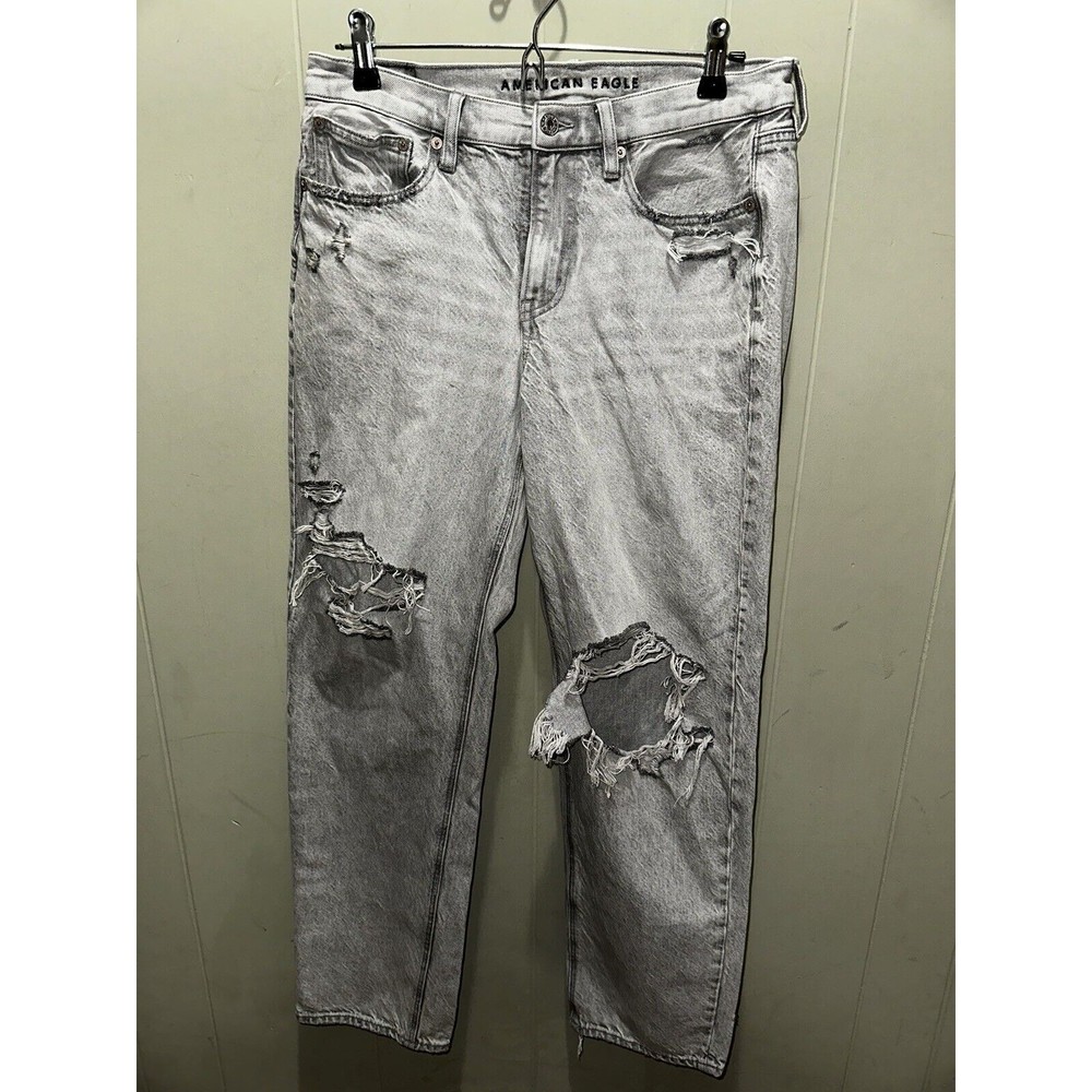 American Eagle Jeans Women 6 Ash Gray Mom 90s Straight Jeans Denim Stretch
